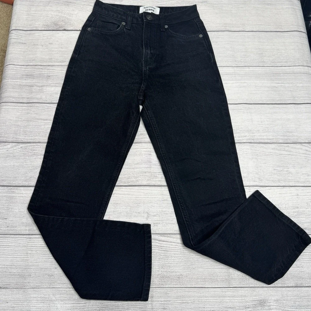 Reformation‎ Jeans Womens 24 Liza Ultra High Rise Slim Straight Crop Denim Black